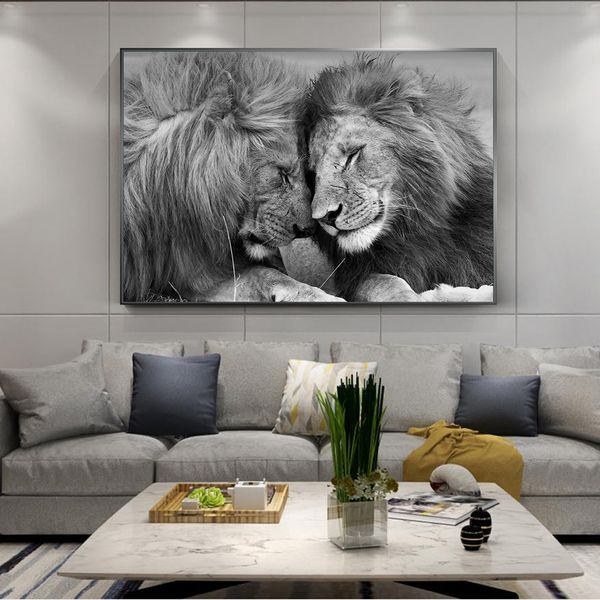 

nordic black african lions canvas paintings lion head to head art wall art for living room home decor (no frame