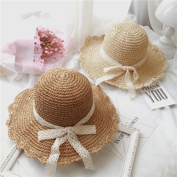 

korean style summer straw handmade stitch female big folding straw lace beach lace bow sun hat sun hat, Blue;gray