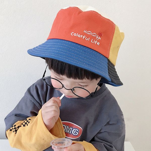 

korean autumn new children's fisherman female boy's basin travel parent-child bucket bucket hat sunshade cartoon sun hat tide, Blue;gray