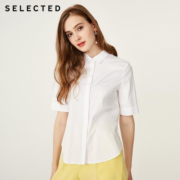 

selected women's summer cotton-blending elbow sleeves shirt s|419204503, White