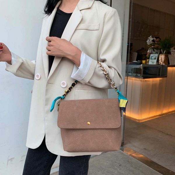

solid color scrub leather crossbody bags for women 2020 chain scarf shoulder messenger bag lady winter handbags and purses