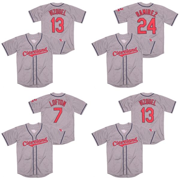 

cleveland 13 omar vizquel 24 manny ramirez 7 kenny lofton baseball jerseys 100% embroidery stitched quality, Blue;black