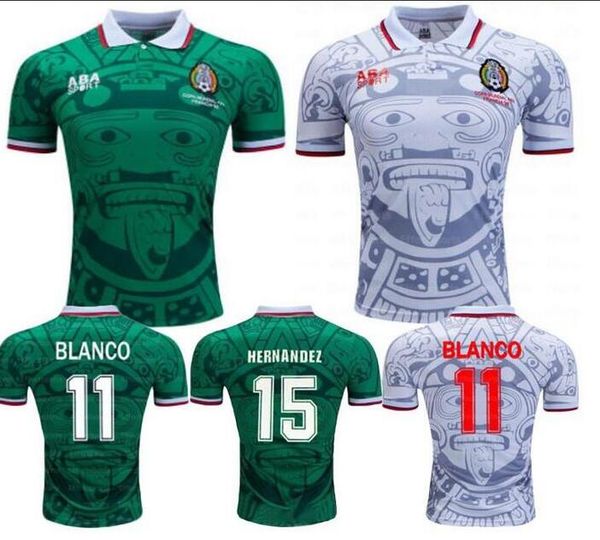 

1998 мексика retro cup классический ретро трикотажные изделия футбола hernandez 11 # blanco h.sanchez ramirez главная green away white маек, Black;yellow