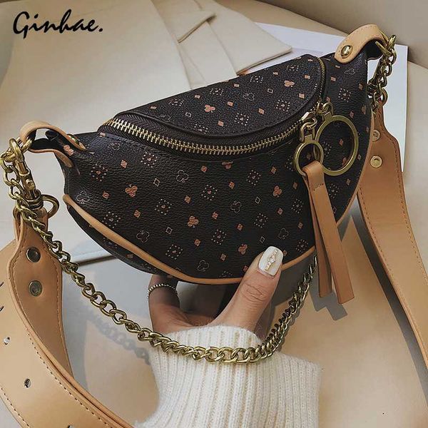 

vintage appliques leather waist bag women casual chain small purses and handbags solid chest bag dot female pattern shoulder