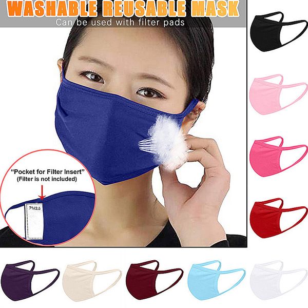 

solid color cotton mask for outdoor sports dustproof breathable washable mask cloth face mask with pm2.5 filter dhc484