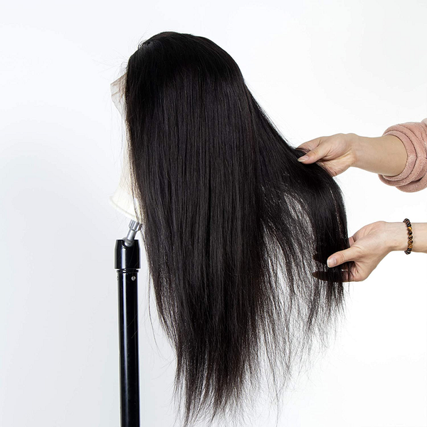 

full lace human hair wigs brazilian virgin straight hair wigs 150 pre plucked for women la full lace wig with baby hair, Black;brown