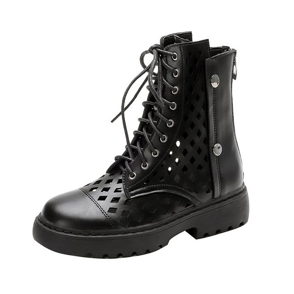 

fashion women martin boots shoes spring summer breathable hollow single ankle boots ladies flat outdoor platform leisure work boots q-707, Black