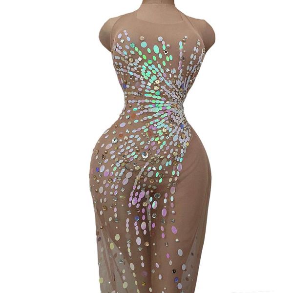 

sequins mesh dresses women see through prom party birthday celebrate dress female singer stage wear nightclub outfit costumes, Black;red