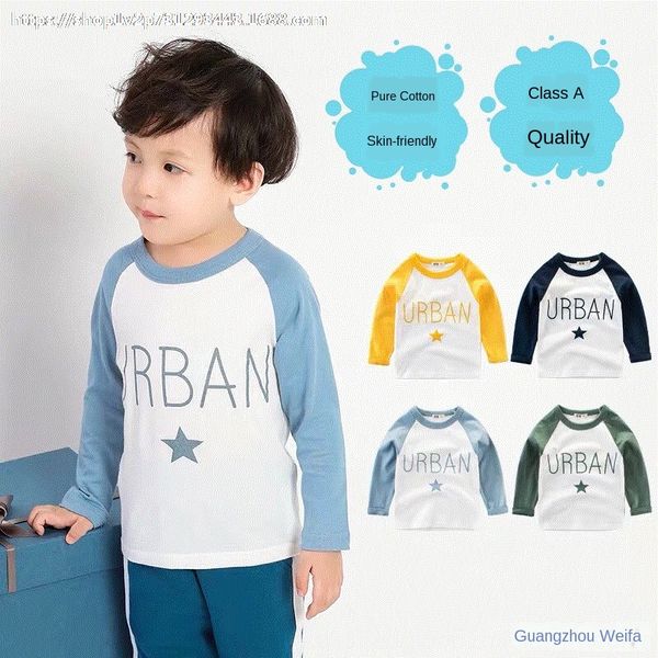 

fashion cotton base handsome cotton stitching children's t- shirt clothes children's new long-sleeved sports boy t-shirt in 2020, Blue