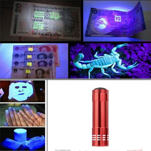 

mini aluminum uv ultra violet 9 led blacklight torch light lamp