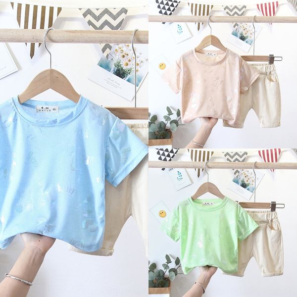 

raqrb summer new boys' baby suit full of cartoonround neck short sleeve casual shorts two-piece suit trendy children's shorts chil