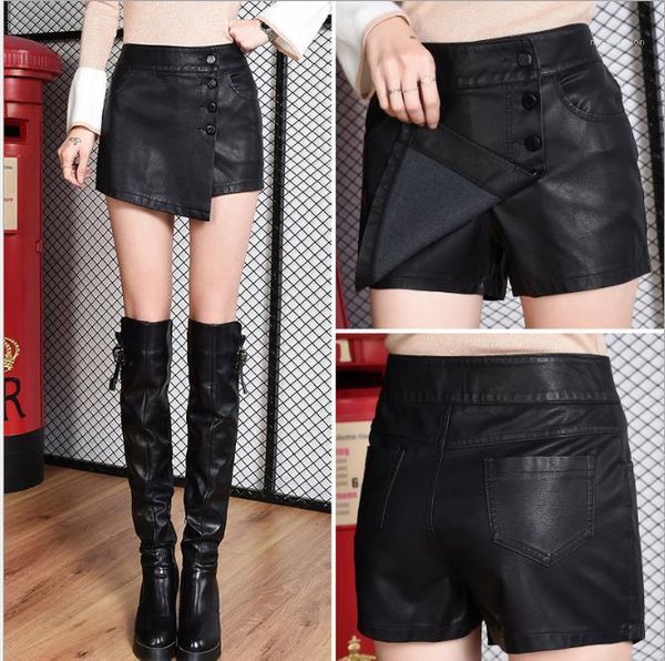 

clothing 2020 womens designer skirts faux leather pu shorts new high waist a-line dress female fashion, Black