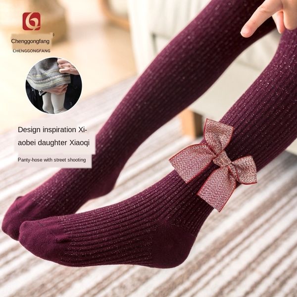 

chenggong leggings pantyhose wear fang children's clothing new shiny bowknot children's pantyhose baby girl leggings baby, Blue