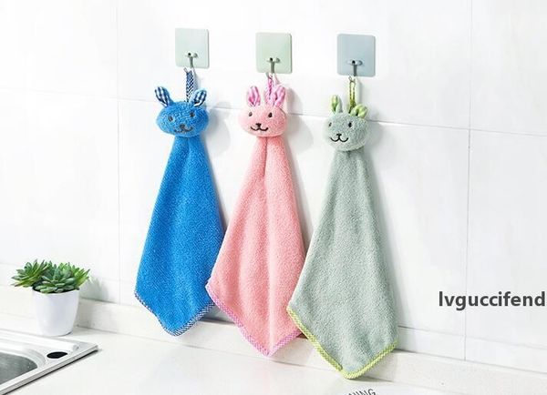 

cute rabbit small square towel kitchen bathroom hanging hand coral fleece towel towel
