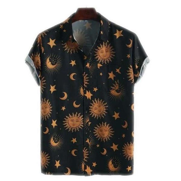 

men's casual shirts 2021 summer fashion colorful short sleeve loose buttons hawaiian shirt blouse, White;black