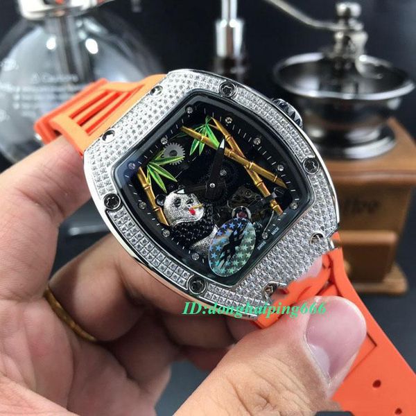 

mens designer watchesrm 26-01 mascot 3d panda tourbillon dial miyota automatic rm26-01 mens watch silver diamond ca, Slivery;brown
