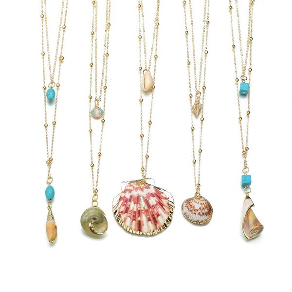 

accessorize with natural gilt edge conch natural wind pendant colorful shell double bead chain necklace, Silver