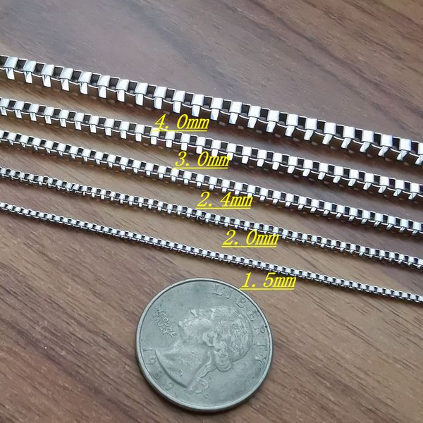

10meter in bulk 1.6mm/2mm/2.4mm/3mm/4mm stainless steel silver box link chain findings jewelry findings diy chain