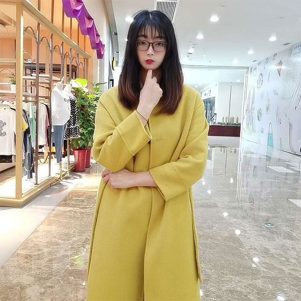 

high-end 2019 autumn lady temperament korean style long-sleeved lapel straight coat wool wool tube women's woolen coat, Black