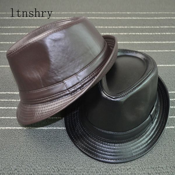 

wide brim hats 2021 solid color leather man's hat stetson fedoras british for men/women gentman black fitted jazz hip- gorras, Blue;gray