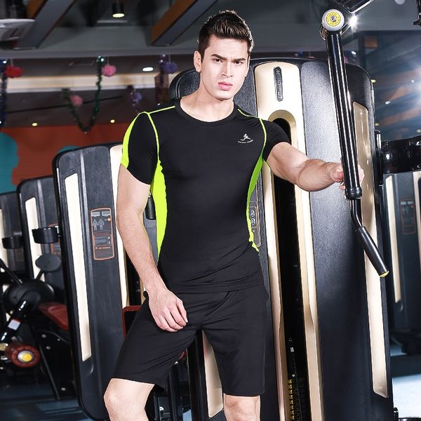 

4vfjq sports tights short-sleeved fitness suit men's quick-drying basketball running seven-point casual sportswear sportswear men, White;black