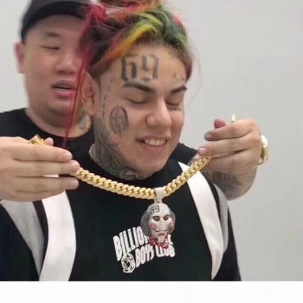 

hip hop jewelry iced out pendant luxury designer necklace mens gold chain pendants bling diamond clown tekashi69 saw billy cosplay 6ix9ine, Silver