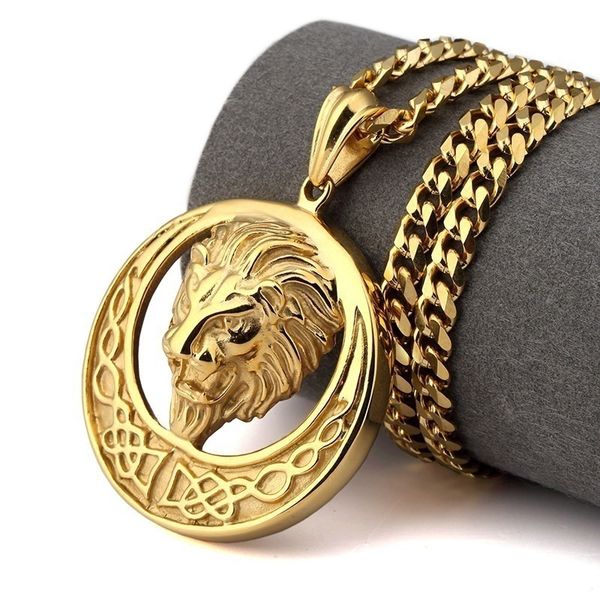 

new nightclub accessories necklace alloy lion head pendant necklace hiphop hip-hop necklace, Golden;silver