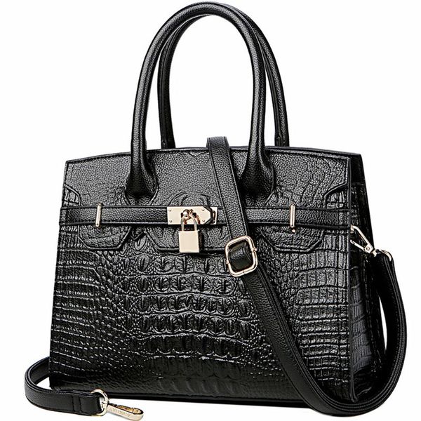 

women handbag lock anti-theft bag female vintage crocodile pattern leather shoulder bag high capacity messenger