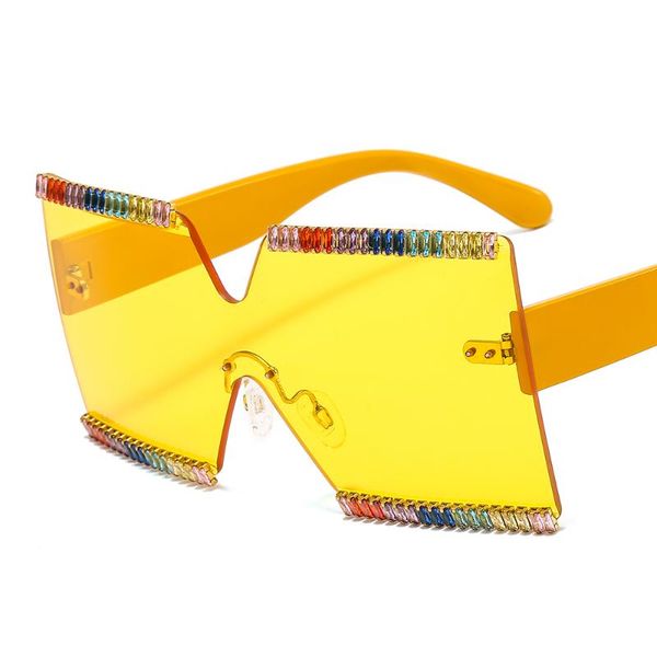 

classic large frame square diamond sunglasses women men 2020 frameless trimmed brand design siamese sun glasses gafas sol uv400, White;black