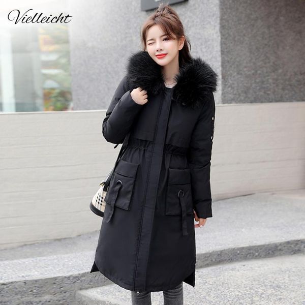 

women's down & parkas vielleicht 2021 fashion long winter jacket women fur hooded coat thicken cotton clothes, Black