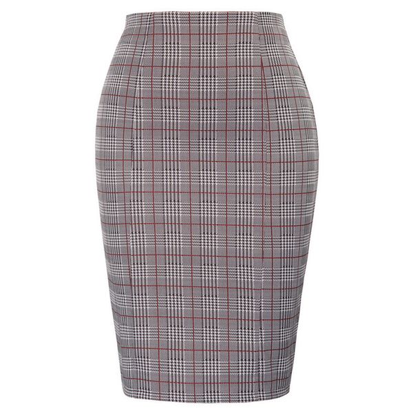 

womens plaid high waist work casual party cocktail pencil short skirt plus size drop shipping, Black