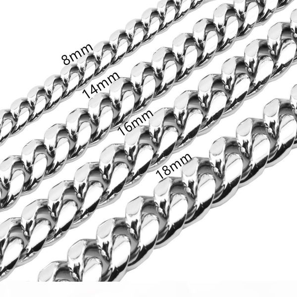 

j men hip hop chain necklace fashion stainless steel 8 -18mm width 20 -30inch long miami cuban chains necklace male hiphop jewelry, Silver