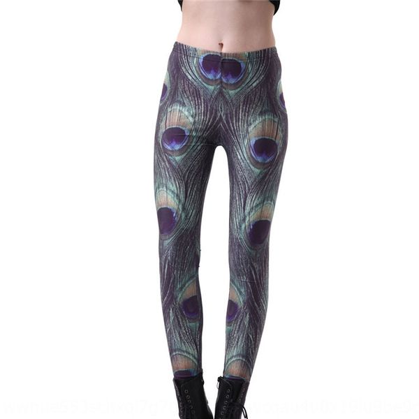 

starry sky digital printing peacock feather tight pants milk silk milk silk leggings lgs3090, Black;white