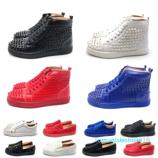 

r mens women red bottom party genuine leather glittery bottom studded spikes flats shoes fashion luxury casual shoes qa15, Black