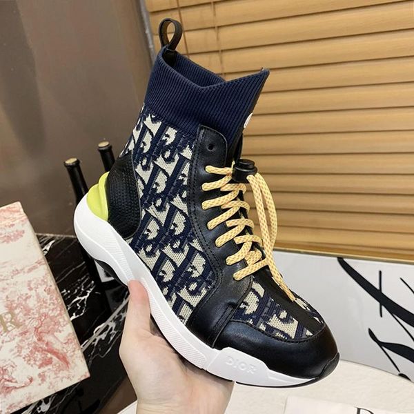 

qblique technical knit sneaker mens shoes high lace -up casual shoes comfortable outdoor walking fashion men shoes with origin box