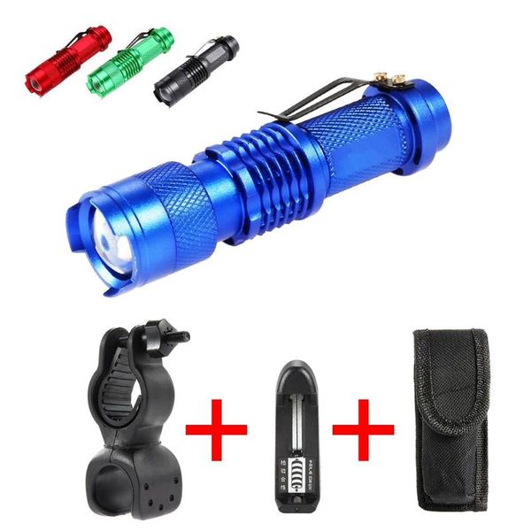 

flashlights torches q5 led 3500 lm 3 modes adjustable focus camping lantern with bicycle holder clip battery charger pouch