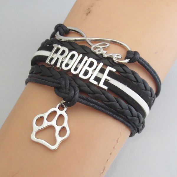 

fashion charm paw trouble bracelets infinity trouble bracelet fashion black leather bangle paw bracelet, Golden;silver