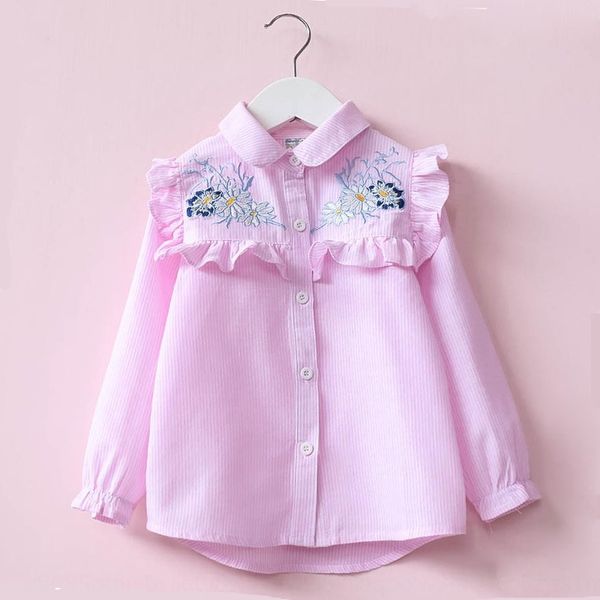 

2019 autumn new embroidery girls long sleeve base embroidered shirt flower striped shirt women's special offer not return or exchange, White;black
