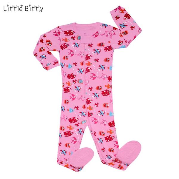 

little bitty 100% cotton animal fishes whale baby girls pajamas children pink romper kids footed jumpsuits, Blue