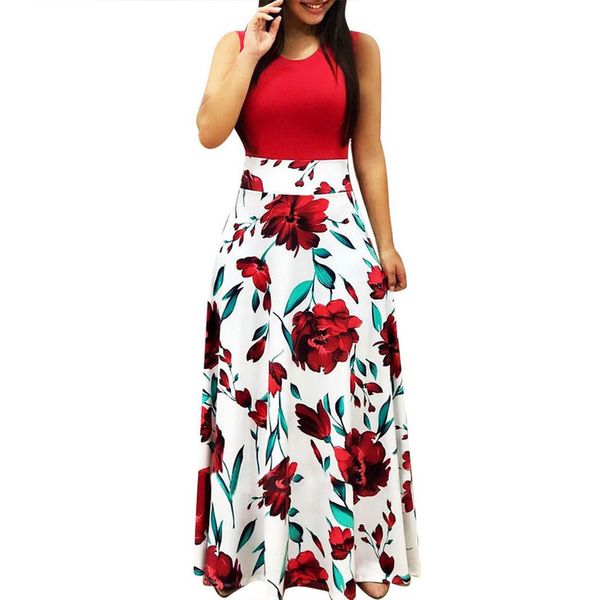 

2020 new summer women dress elegant sleeveless floral printed sundress casual swing party maxi sundress 9031942, Black;gray