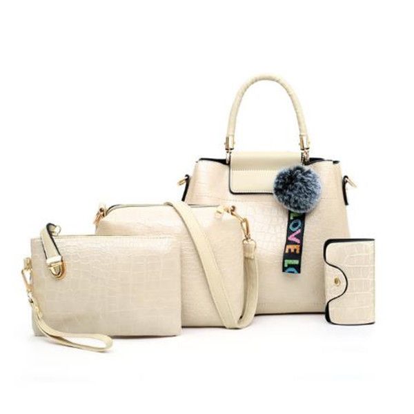 

4 pcs women handbag set bag shoulder bag 2020 vintage style ladies waterproof pu leather tote white casual female purse