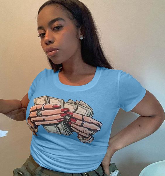 

новое лето женщин тенниска руки доллар printed вокруг шее коротких рукава пуловер топы тис тенденция моды дизайнер толстовка hot ly713 прода, Blue