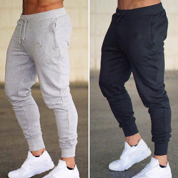 

running pants men gym cotton pencil bodybuilding drawstring jogger trousers edf88, Black;blue