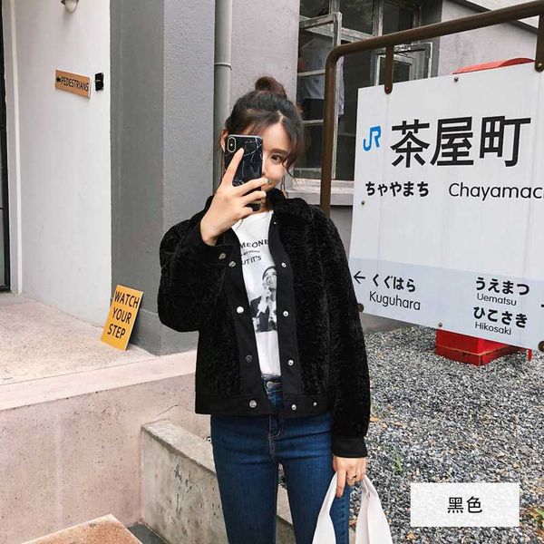 

women's fur & faux 2021 coat pure color lamb hair short simple and fashionable grain wool sheep shearing thick warm, Black