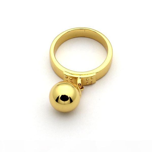 

l titanium steel jewelry wholesale t letter hanging bead ring 18k gold hanging ball ring ladies ring, Silver