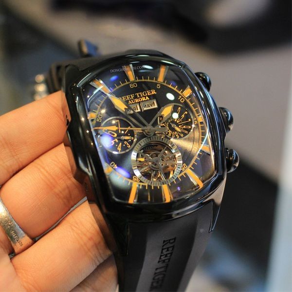 

reef tiger/rt brand luxury big watch for men blue dial mechanical tourbillon sport watches relogio masculino rga3069