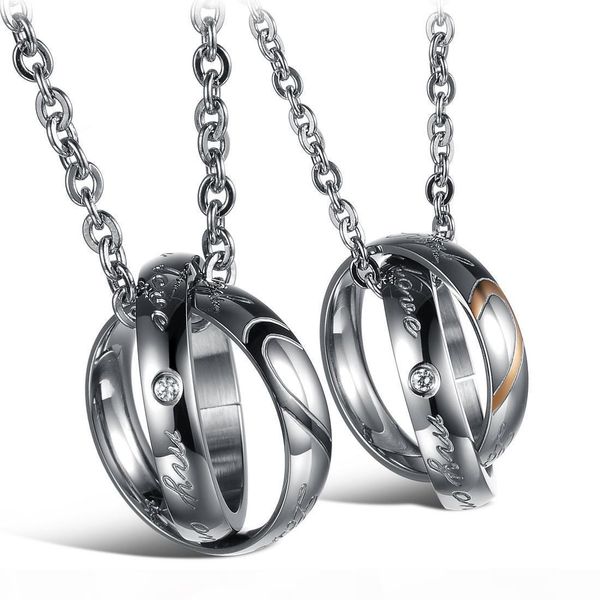 

elegant romantic circle love couple pendant necklaces titanium stainless steel chain lover jewel wedding valentine gift gx830, Silver