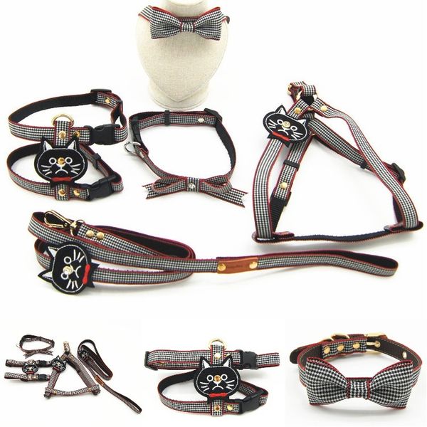 

2020 new black plaid pet collar chest cat dog traction set pet supplies factory wholesale