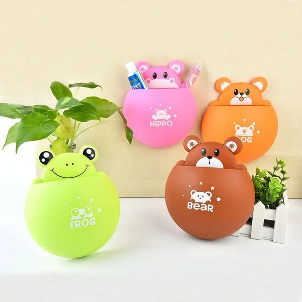 

honana suction toothbrush holder wall mounted cartoon kids plastic toothpaste box bathroom storage rack home shelves accessories