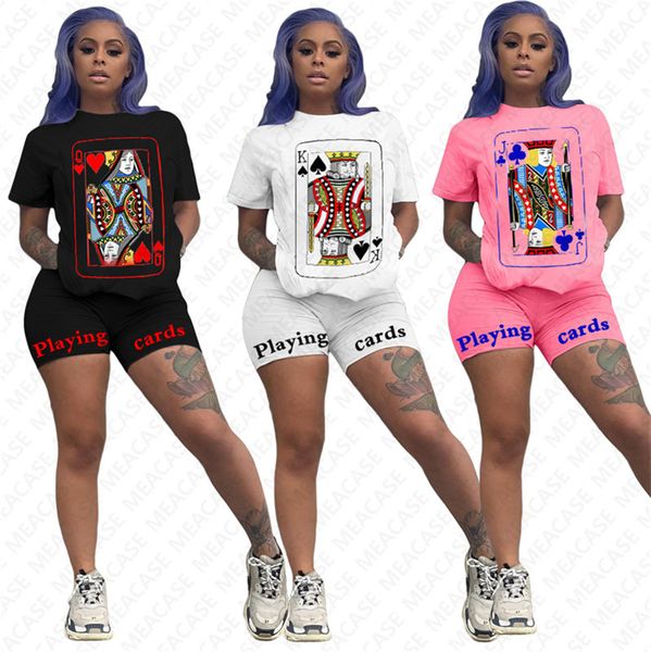 

2020 cartoon print designer shorts tracksuit women fashion 2 piece clothing sets sportswear short sleeve tshirt and shorts outfit d7611, White
